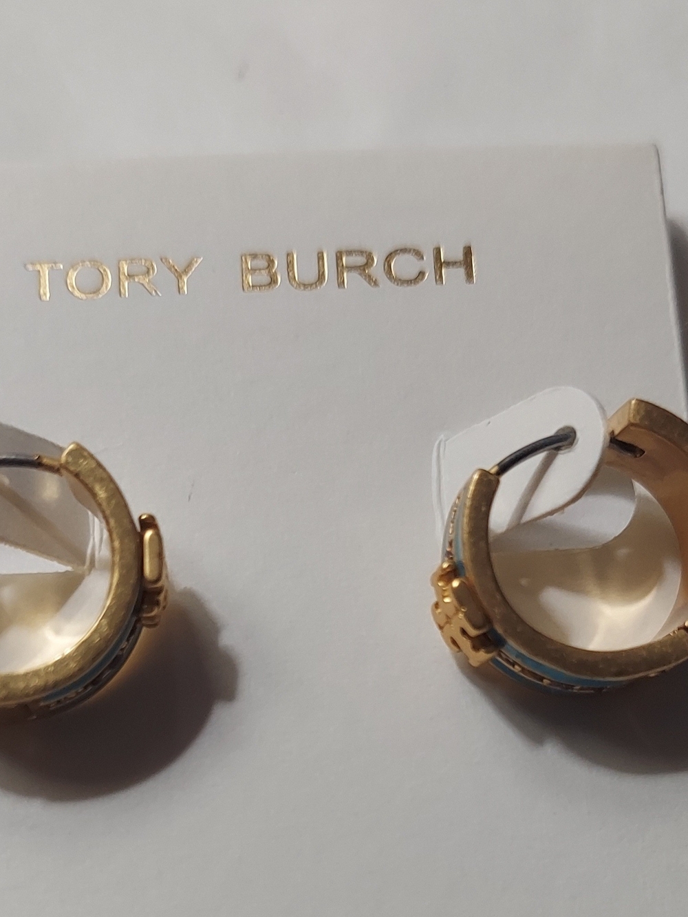 Tory Burch Gold Hoop Earrings with Turquoise Inlay